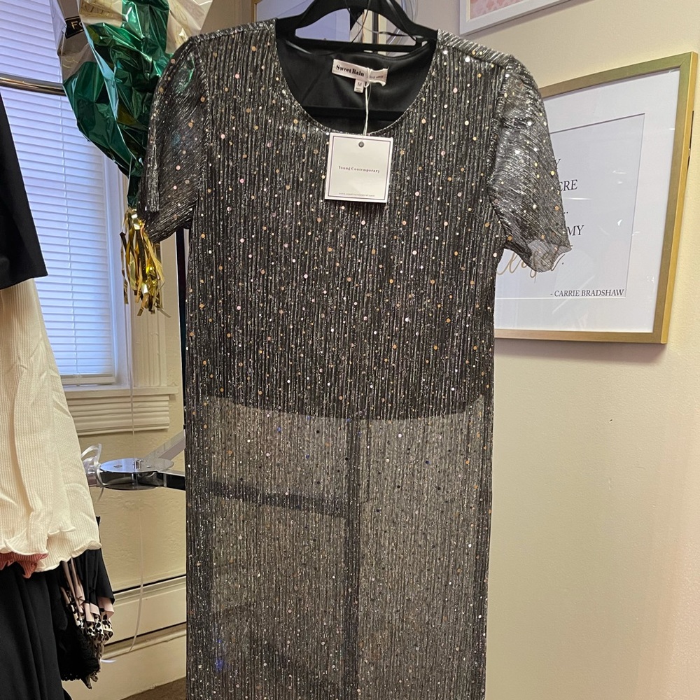 Sparkly long see through with under crop shirt attached